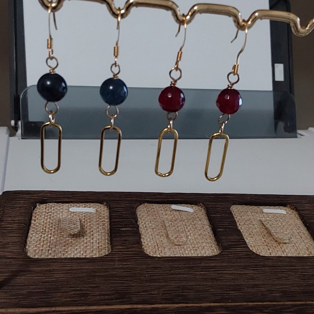 Tourmaline paper clip earrings gold bonded